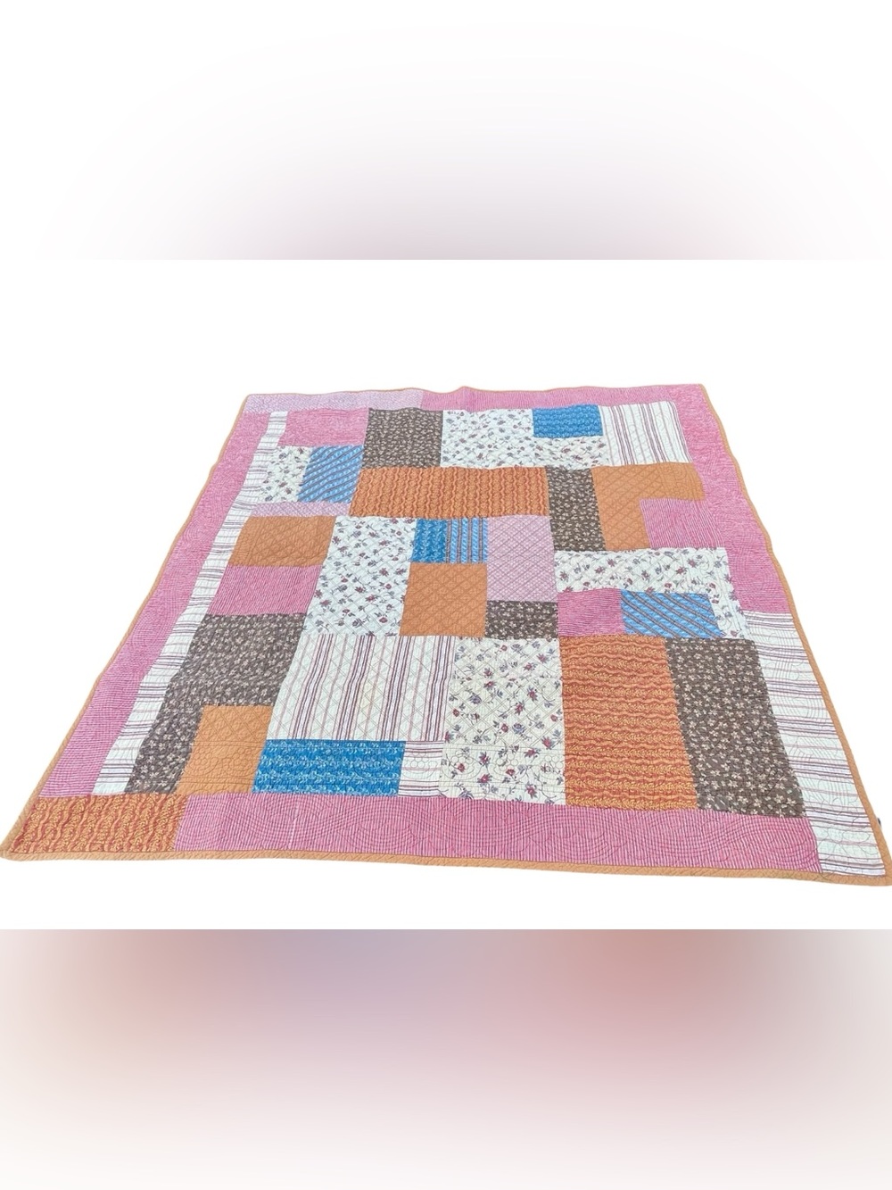 American Living Queen Size Patchwork Quilt - Floral & Stripes - Cotton Blend - Picture 2 of 5